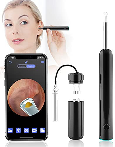 Otoscopio per rimozione del cerume, D10 HD, pulitore per le orecchie con luce e 8 cucchiai, set per la rimozione del cerume, con contenitore per iPhone, iPad e smartphone Android