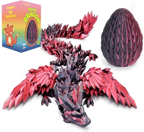 Shangkanlan 3D Drache im Ei – Voll Artikulierter Kristall-Drachenfigur, Goldener Dekor für Schreibtisch & Sammler, Ostern & Weihnachten (Rot zu schwarz)