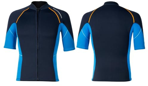 Jhaoyu Front Zip Wetsuit Jacket for Men Wetsuit Top Short Sleeves Diving Suit Swimming Shirt Navy Blue XL