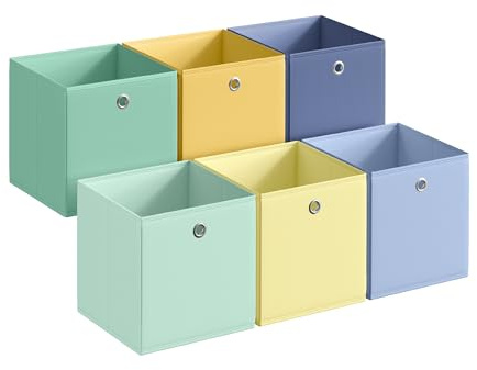 SONGMICS Set di 6 scatole portaoggetti pieghevoli, inodori, 26 x 26 x 28 cm, adatte a cubi, contenitori in tessuto colorato, per camera da letto e soggiorno, RFB226XA08
