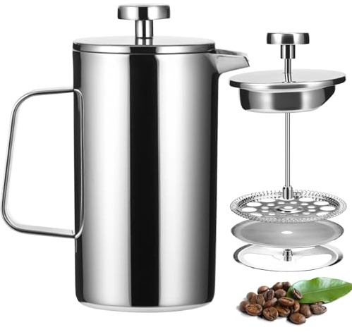 ZONJIE Caffettiera francese da 2 tazze, in acciaio inox, a doppia parete, isolata, con 2 filtri, regalo per gli amanti del caffè (350 ml)