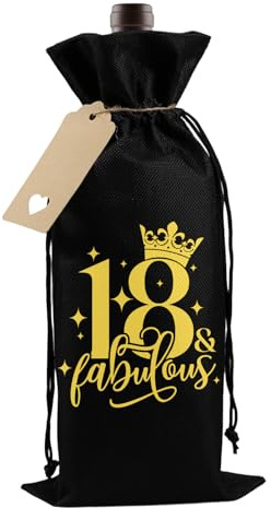 Bliceon 18th Birthday Gifts for Men Bottle Bags, Birthdays Wine Drawstring Gift Bags, 18th Funny Birthday Gifts for Men, Dad, Brothers, Friends and Colleague (Black)