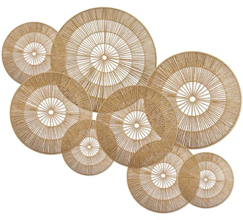YIYA Set da 8 Decorazioni Murali Boho Cesti Murali Rotondi in Rattan Intrecciati a Mano, Arte Murale Sospesa in Rattan per Soggiorno Casa di Campagna e Camera da Letto
