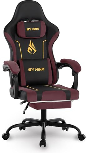 Symino Gaming Chair, Ergonomic Computer Chairs, Adjustable Swivel Task Chair with Lumbar Support and Footrest, Latex filling PC Chairs, PU Leather&Faux Suede Game Chair for Adults, Black&Red