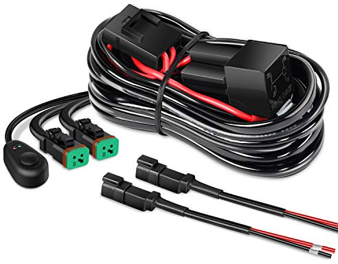 Nilight 10016W DT Wiring Harness Kit for LED Light Bars - 12V On/Off Switch, Power Relay, Blade Fuse - 2 Leads