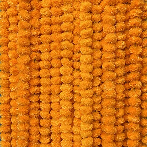 Krati Exports 5 PC - 5 feet Marigold Garland |Indian/American Wedding Party Mantle Decoration, Faux Garlands Wedding Garland, Diwali Decoration, Spring Bush Floral!