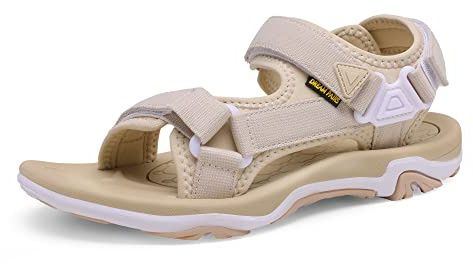 DREAM PAIRS Sandalias Deportivas Trekking Planas con Suela Suave TPR Andideslizante para Senderismo Playa,Size 40.5,Beige,DSA214