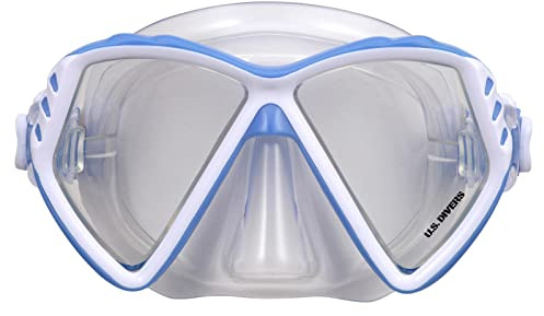 U.S. Divers Regal Jr Kids Snorkel Mask - Adjustable 2-Window Mask, Leak-Free Customized Fit, Shatter-Resistant Lens - Play Series | Unisex Children, Ages 4+, Blue/White