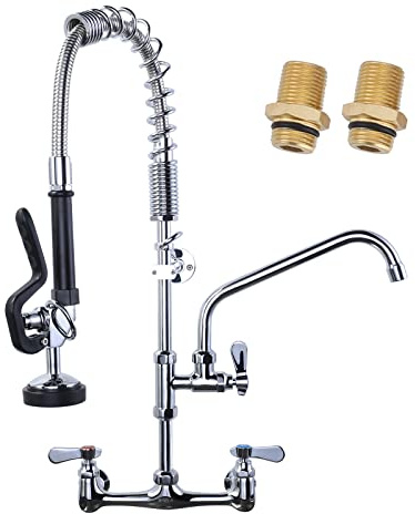 iVIGA Commercial Kitchen Faucet Wall Mount with Pre-Rinse Sprayer 8 Inch Center Wall Mount Kitchen Sink Faucet with 9.6 Add-on Swing Spout 25 Height Faucet with Pull Down Spray