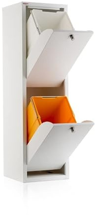 DON HIERRO - Cubo de Basura y Reciclaje Blanco LUA, Acero, Blanco, 2 Cubos Grandes Extraíbles con Asa, 40 Litros (2x20L)