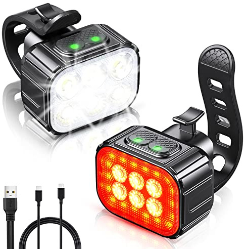 CIRYCASE Luz Bicicleta Traje Ultrabrillante, Luces Bicicleta Delantera y Trasera USB Recargable con Haz de Foco & Inundación, Luces Bicicletas Impermeables IP65 para Niños Montar Noche [8+12 Modos]