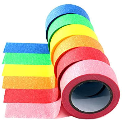 HUAZIZ 6 Rotoli Nastri Adesivi Colorati Nastro Arcobaleno Set di Nastri per Mascheratura Scrivibile per Bricolage Fai-da-te Con Codice Colore 6 Colori Assortiti Larghezza 18 mm