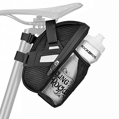 ROCKBROS Mountainbike sadelväska + 600 ml cykelflaska, reflekterande vattentät flasksadelväska svart 1,6 L cykel vägtillbehör med bakre brandhål