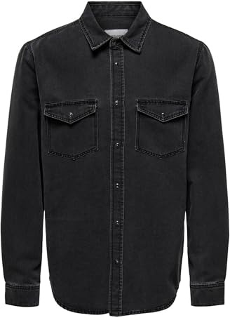 Only & Sons Camicia in Jeans da Uomo ONSBANE, Denim Grigio Scuro, M