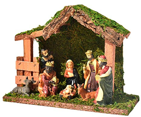 PW TOOLS Set Natività con Stalla, Presepe Natalizio, Decorazioni Gesù in Resina per Casa Ufficio All'aperto All'aperto, Decorazione Scultura Gesù