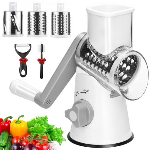 TAVADA Tagliaverdure Mandolina,Trita Verdure a Tamburo Manuale con 3 Acciaio Inox Pale Tamburo,Mandolina per Verdure,Grattugia Verdure, per Cucina Verdure, Patate, Carote, insalate, Tritatutto