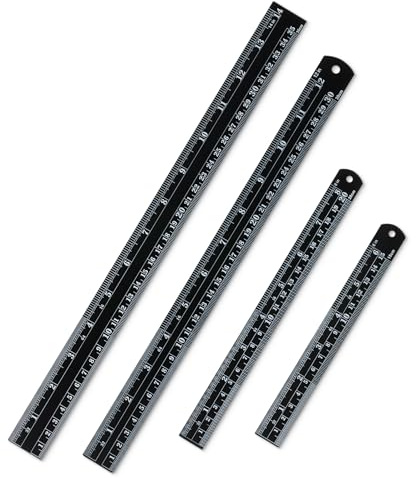 Mr. Pen- Stainless Steel Ruler, 4 pcs, 6, 8, 12, 14, Black, Imperial & Metric Measurements, Metal Set, mm, Centimeter Ruler