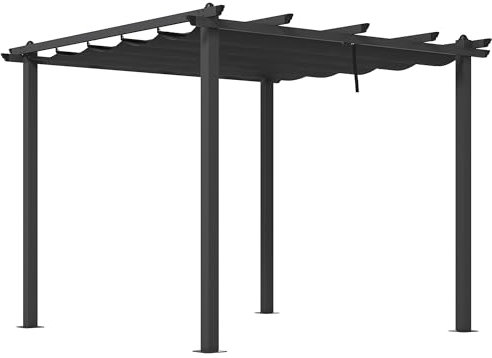Outsunny Pergola Gazebo 3x3 m con 8 Fori di Drenaggio, Picchetti e Viti, Pergola per Giardino in Alluminio, Metallo e Poliestere, Grigio Scuro
