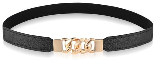 Amaxiu Women Elastic Skinny Belt, Stretchy Thin Belt Invisible Stretch Belts with Gold Buckle Ladies Waist Belt Dress Belt(Black)