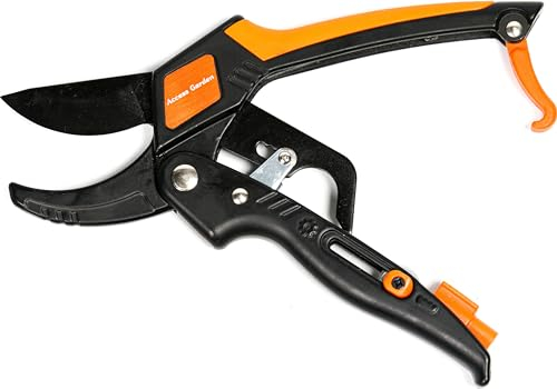 Sécateur Twin - Access Garden Suisse, système à crémaillère démultiplie votre force X5, Aluminium, lame acier téflon