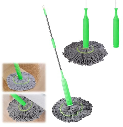 2 in 1 Dehydrated Mop, 2024 Neu Bodenwischer, 360° Drehgelenk Mikrofaser Wischmopp mit Auswringfunktion, Self Wringing Twist Mop Nass-Trockennutzung für Fliesen und Laminat (Grün)