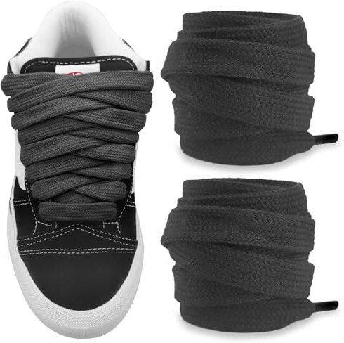 NDTEZUGT 15mm Cordones Planos para Vans Knu Skool Classic Skate Zapatillas de Algodón, Gruesos, Cordones de Repuesto (Negro,63/160cm)