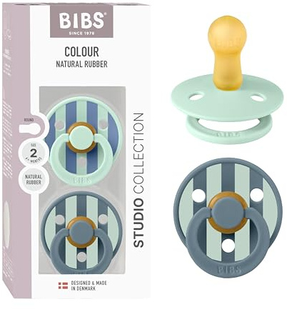 BIBS Pacifiers - Colour Studio 2 Pack | Round Nipple Baby Pacifier | BPA Free Natural Rubber Latex Soother | Made in Denmark | Size 6+ Months | Block Nordic Mint Petrol