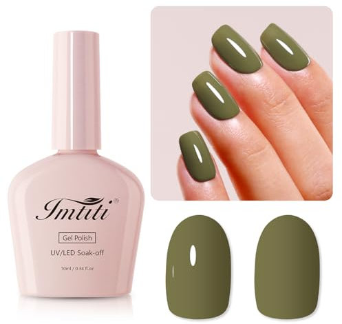 Imtiti Gel Nail Polish, Olive Green Gel Polish Soak Off LED UV Nail Gel Polish Nail Polish DIY Nail Art Starter Manicure Salon Gel Nail Kit for Women Girl 10ML