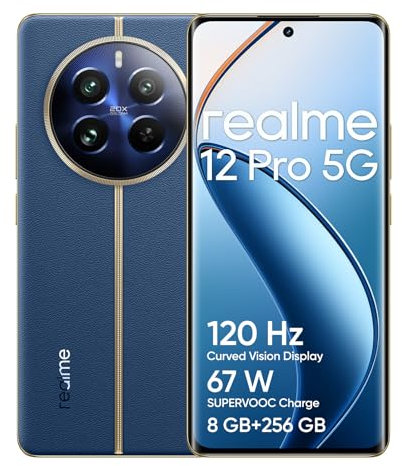 realme 12 Pro 5G Smartphone 8+256GB, Cámara Sony IMX882 OIS, Zoom óptico 2X, Chipset Snapdragon 4nm, Pantalla de visión Curva 120Hz, Carga SUPERVOOC 67W, Batería masiva 5000mAh, Azul RR