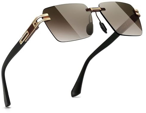 SUNGAIT Gafas de sol rectangulares sin montura cuadradas sin marco para hombres y mujeres Y2K vintage protección UV (Montura Dorada/Lente Degradada Marrón)