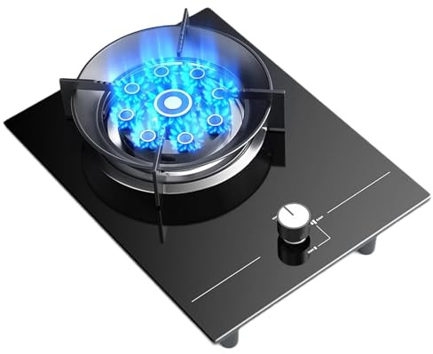 THEGA Gas Cooktop with 1 Burner, Portable Gas Stove, 5.2KW Nine-cavity High-fire Propane Gas Cooktop, Gas/LP Gas Conversion Stove, Single Burner Gas Stove, Auto Ignition Camping Single Burner(LPG)