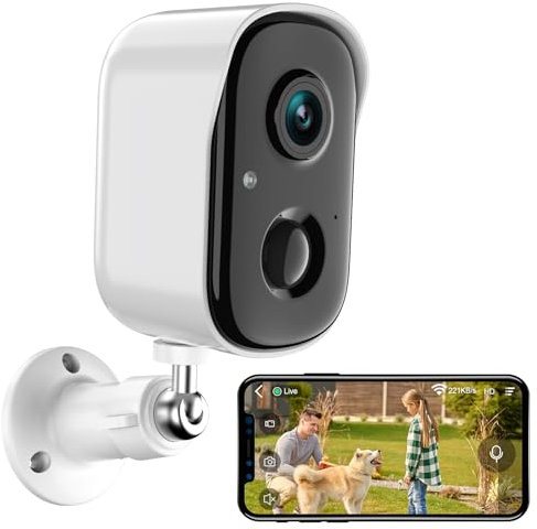 Überwachungskamera Außen–2K WLAN Kamera, Nachtsicht, kabellose Überwachungskamera Akku mit PIR-Bewegungserkennung, 2-Wege-Audio, IP65, Kompatibel mit Alexa/Google für Haus, Garten, Haustiere