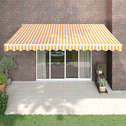 IKAYAA Toldo Retráctil 4.5 x 3 m, Toldo Enrollable Aluminio y Tela,Toldo Articulado Retractil con Brazo, Toldos Exterior Terraza Enrollable Amarillo y Blanco