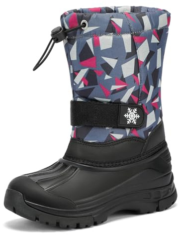 Kricely Boys Wellies Kids Snow Boots Boys Girls Winter Boots Walking Shoes Rain Boots (Pink grey 11 Little)