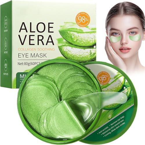 60 Pièces Masque Pour les Yeux Aloe Vera, Patch Anti Cernes Réduit les Cernes Sous les Yeux, Yeux Coussinets Pour les Avec Aloe Vera Coussinets, Réduit les Rides et Ridules