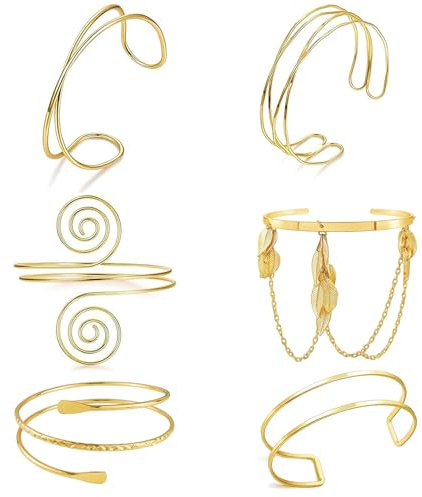 6 Stück Brazalete de Oro para el Brazo Superior, Pulsera para la Parte Superior del Brazo,Ajustable Conjunto de Brazalete, Pulseras Boho para la Parte Superior del Brazo, para Fiestas Festivales (C)