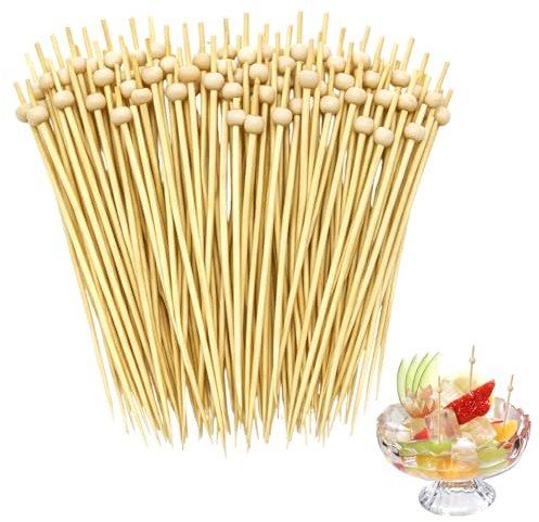 100 Piezas palillos para aperitivos, 12 cm Palillos Cóctel Palos - Con cuentas de madera natural - Adecuado para reuniones familiares, fiestas de cumpleaños y celebraciones de carnaval
