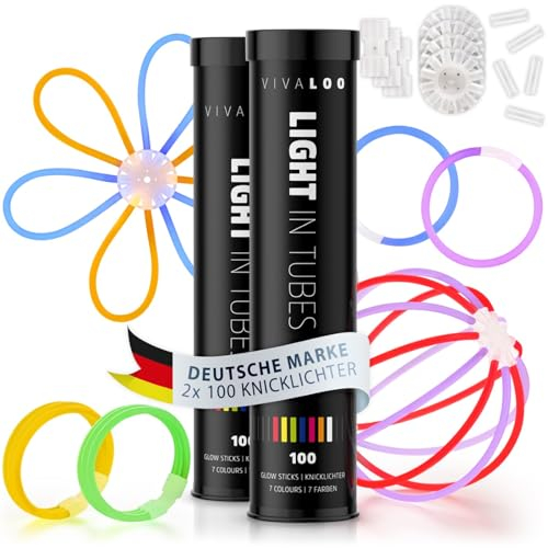 Vivaloo 100 Knicklichter Set 7 Farben inkl. Verbinder - Leuchtstäbe mit Verbinder für Leuchtarmbände, Party Brillen, Bälle usw. - Deko & Festival Zubehör - Lichter Neon - Deko