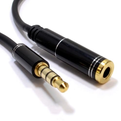 kenable PRO 4 Pole TRRS 3.5mm Jack Headphone Headset Extension Cable Male to Female Full Copper Slim Metal Housing for iPhone Samsung Mobile Phone 0.5m Black