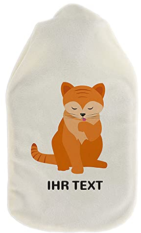 stempel-fabrik – Wärmflasche mit personalisierbarem Bezug – kuscheliger Wärmflaschenbezug mit Wunschtext wie Namen individuell gestalten – Geschenkidee für Kinder & Erwachsene (800 ml | Katze)