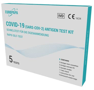 EUROPAPA® 5x Corona Schnelltest Selbsttest Covid-19 Nasal Laientest schnell und einfach Zuhause im Büro oder Urlaub