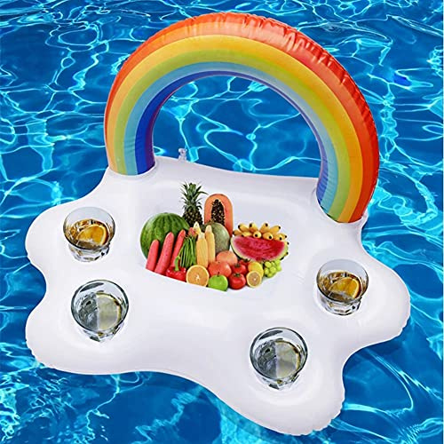 Morofme Rainbow Cloud Inflatable Drink Holder, Floating Beverage Salad Fruit Serving Bar Table Bar Pool Float Party, Pool Cooler Drink Float, Summer Beach Cup Bottle Holder Water Fun Decor Pool Toys