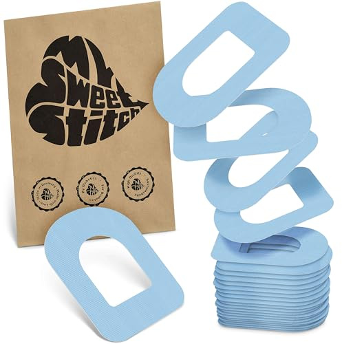 MySweetStitch - 25 x Omnipod pansement, Ringpatch Ø 95 x 72 mm, protection capteur, imperméable, respirant, doux pour la peau, Fabriqué en Allemagne, Bleu Glacé