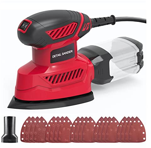 Vistreck Detail Sander 130W 14000RPM Compact Electric Sander with 16PCS Sandpaper Efficient Dust Collection System for Sanding Works in Home Decoration & DIY