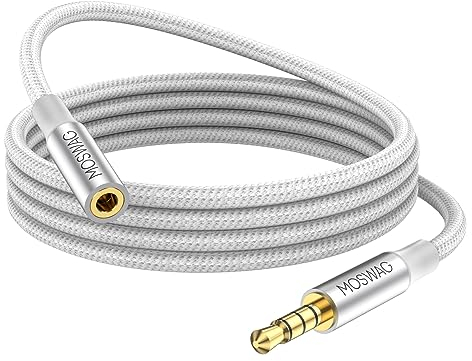 MOWSAG Alargador Jack 3.5 con Microfóno, Alargador Auriculares 3.5mm con HiFi Sonido, 4 Pines Cable Jack 3.5 mm Macho a Hembra Compatible con Switch, PS5 / PS4, Cascos, Altavoz, PC, Móvil