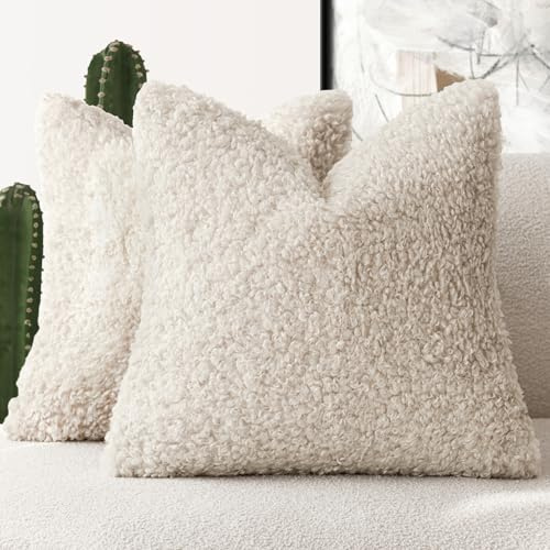 Foindtower 2 federe per cuscino in finta pelliccia, 50 x 50 cm, color crema neutro, per cuscini in pile sherpa, morbide, decorative, per letto, divano, soggiorno