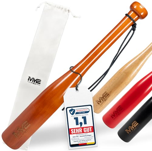 Oramics Baseballschläger Holz 18 Zoll (48 cm) – Robuster Massivholz Baseball Bat mit Handschlaufe & Tragetasche – Outdoor Schläger für Training, Sport & Freizeit (Schwarz) (braun)