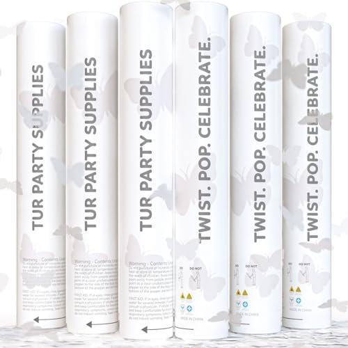 White Biodegradable Butterfly Confetti Poppers Confetti Cannon | 6 Pack | Party Poppers Decoration for Wedding, Graduation, Birthday | Wedding Supplies Party Favors | 12 inch | TUR Party Supplies