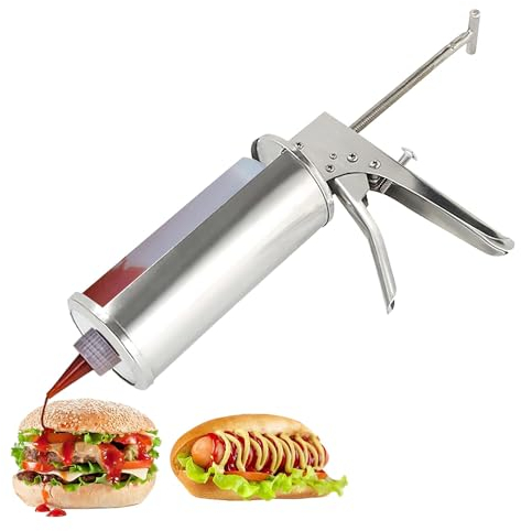 QUTBAG Pistola de Salsa para Hamburguesas de Acero Inoxidable, dispensador de aderezo para ensaladas Ajustable con Botellas exprimibles, Botellas de Salsa para aderezo para ensaladas 15g