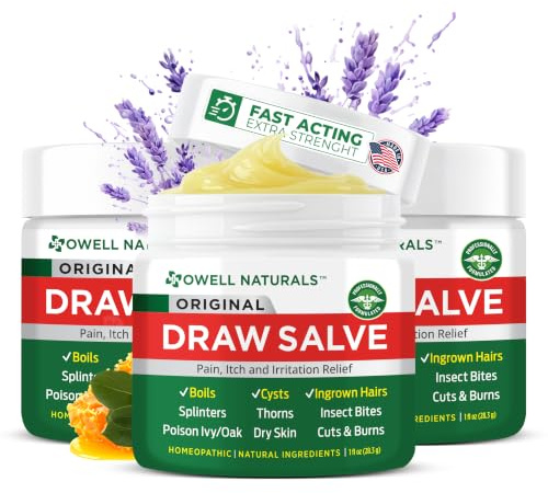 Owell Naturals Drawing Salve Ointment Fast Acting Formula for Skin, Splinters, Ingrown Hairs, Boils & Cyst, Bug Bites, bee Sting, Mosquito bite Itch, Poison Ivy (3 Pack)